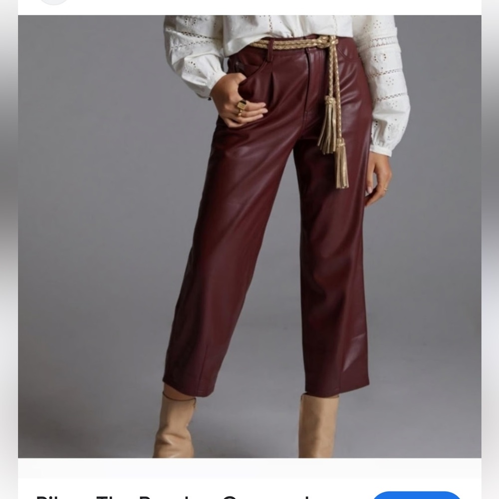 Anthropologie Pilcro The Breaker Faux Leather Cropped Burgundy Pleated Pant 31